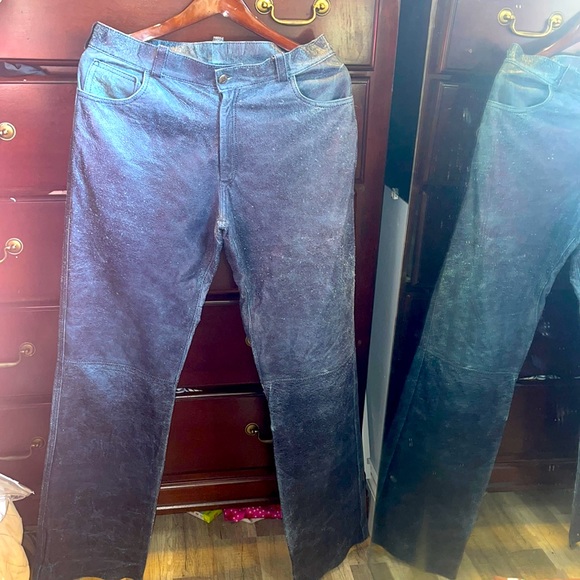 Men’s Slate Blue Leather Pants - Picture 1 of 3